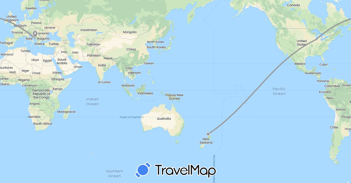 TravelMap itinerary: plane in Croatia, New Zealand, United States (Europe, North America, Oceania)